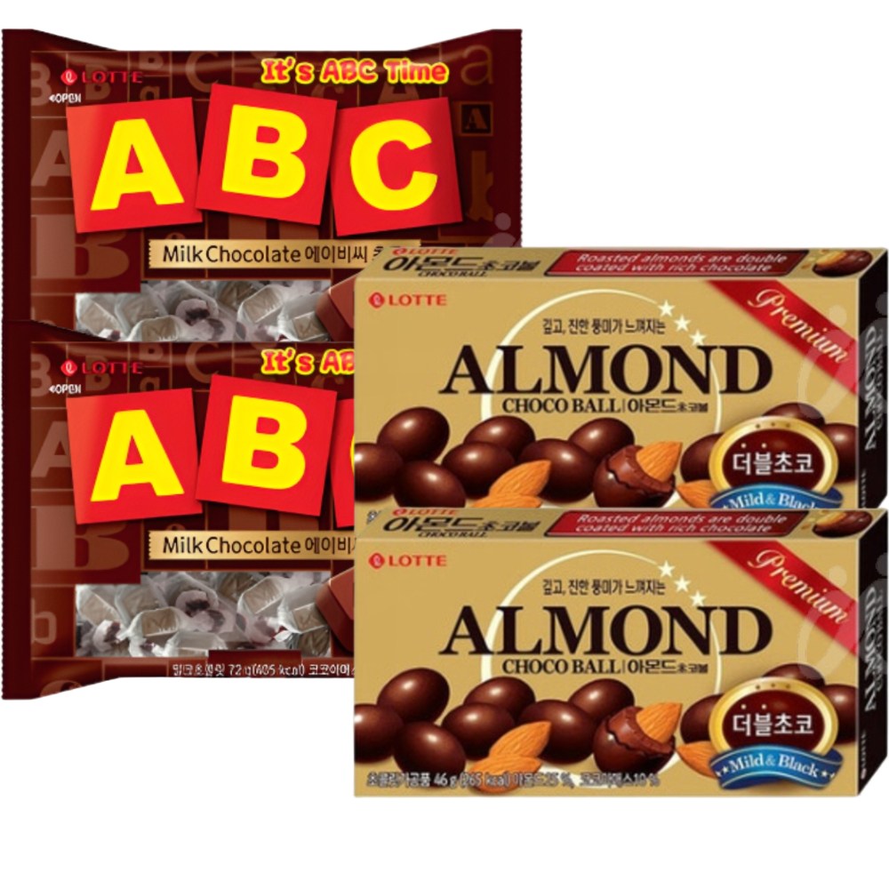달달한 초콜렛 세트 아몬드 초코볼 46g + ABC 초콜릿 72g 2개씩 총 4P, 1세트, 235g 9,920원