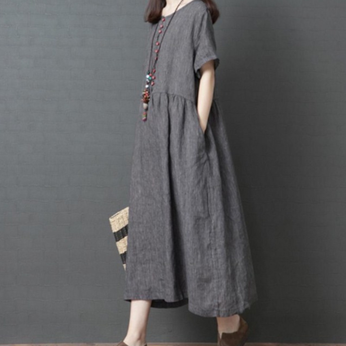 제이네오 빅사이즈 린넨 여름 원피스 여성 반팔 휴양지 봄 롱원피스 22,900원