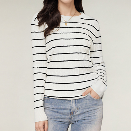 cheibear 여성용 케이블 니트 라운드넥 가을 겨울용 스트라이프 스웨터 상의 트렌디 27,300원