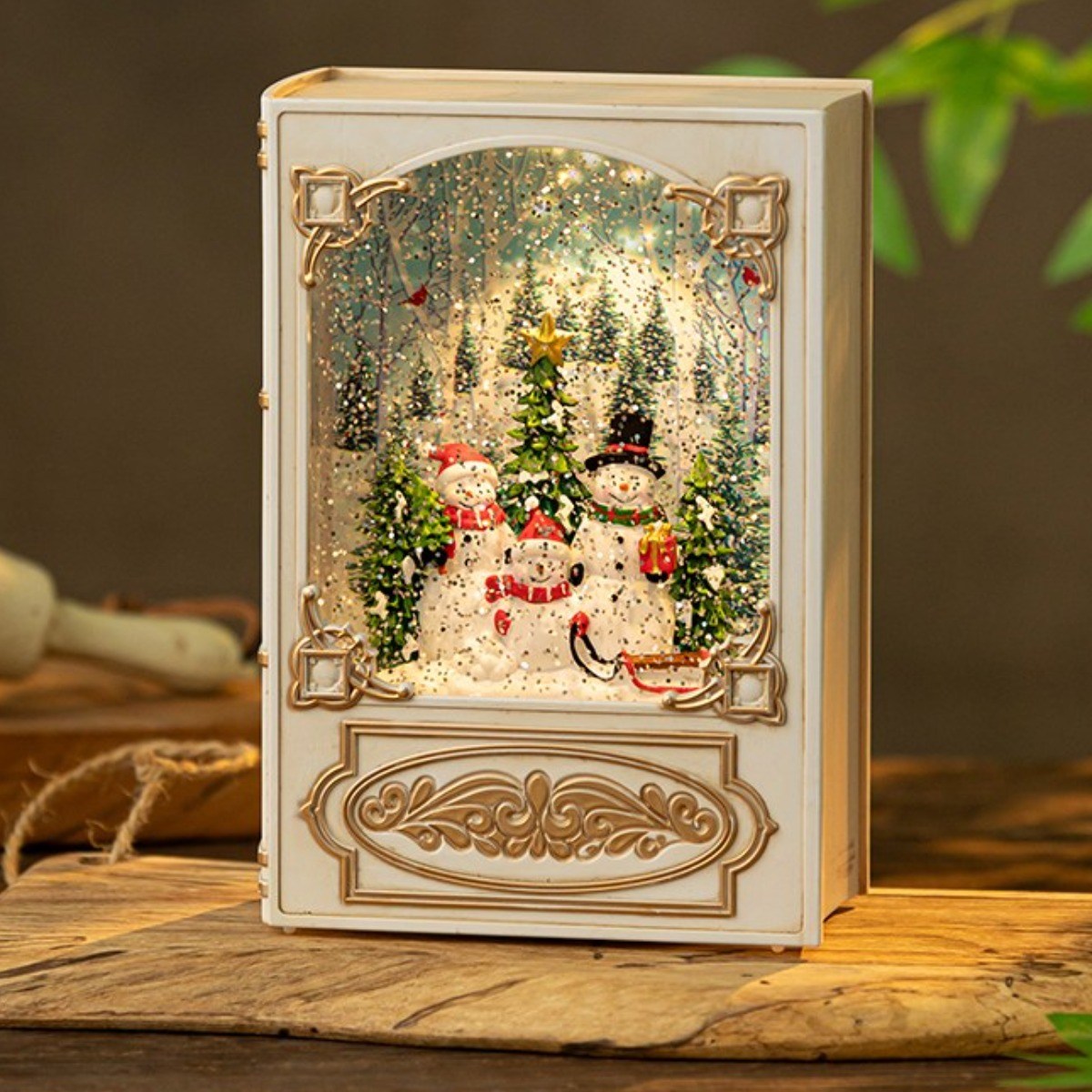 생활더봄 엔틱 북모양 크리스마스 오르골 LED 무드등 스노우볼 인테리어 장식 48,800원