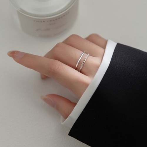 에르모사제이 R045 실버 925 두줄 체인 로즈골드 오픈링 레이어드 은 반지 16,900원