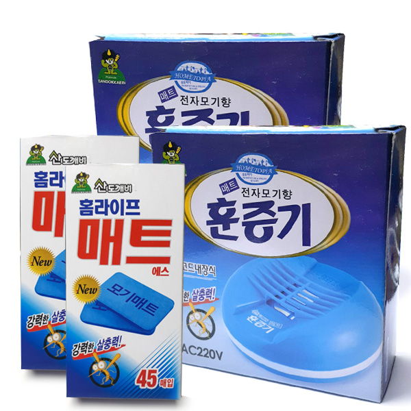 모기약 모기퇴치기 모기기피제 모기매트 전자모기향 훈증기 2개 + 모기매트 리필형 에스 45p 2개 산도깨비, 1세트 19,900원