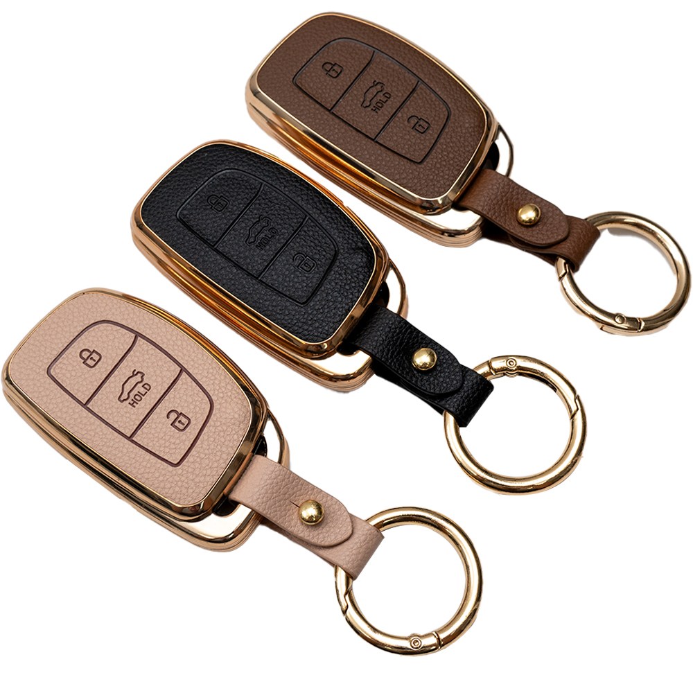 1+1 현대 투싼 IX 엑센트 아반떼 호환 자동차 키케이스 차량용 스마트키 키홀더 TPU 가죽 키커버, 브라운+아이보리, 3버튼_TL26 29,900원