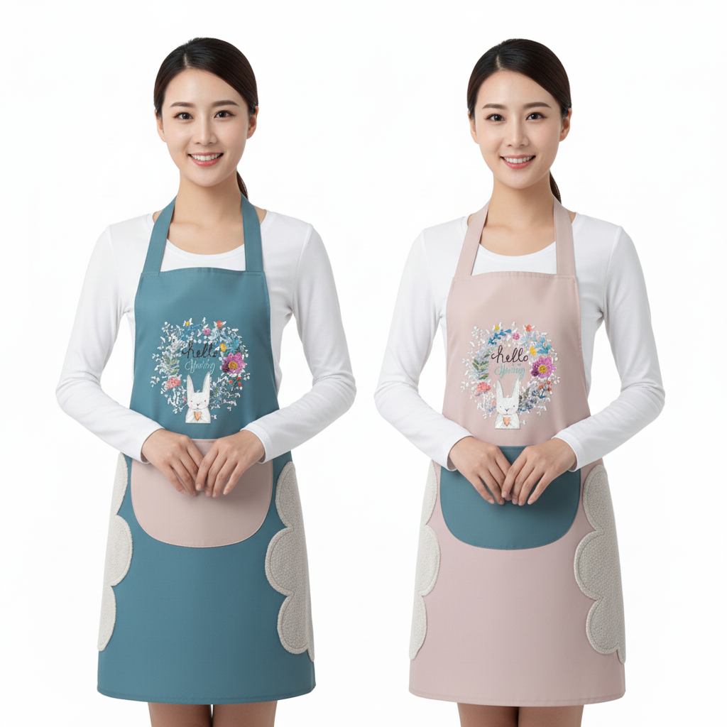 루세로 주방앞치마 핸드타월 부착 방수 앞치마 2개, 블루토끼+핑크토끼, 1세트 12,000원