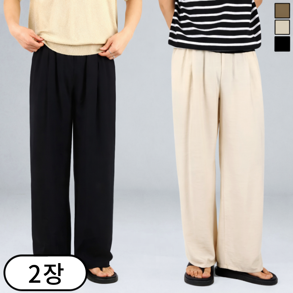 [1+1] 남녀공용 여름 투턱 린넨 밴딩 세미 와이드팬츠 바지 (6620-2) 45,000원