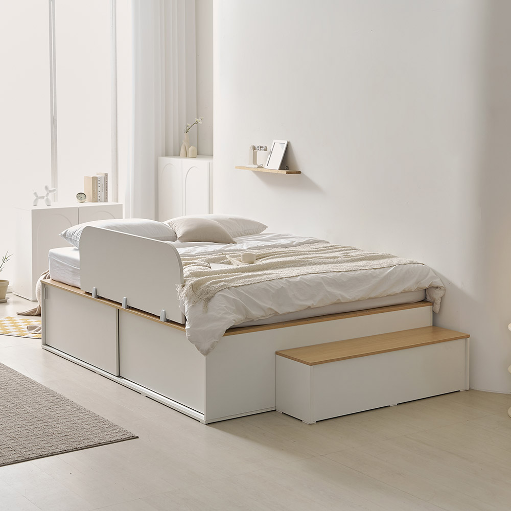 라자가구 E0 모아 슬라이딩 벙커 수납 침대 프레임 SS/Q (매트제외), 화이트오크 239,900원