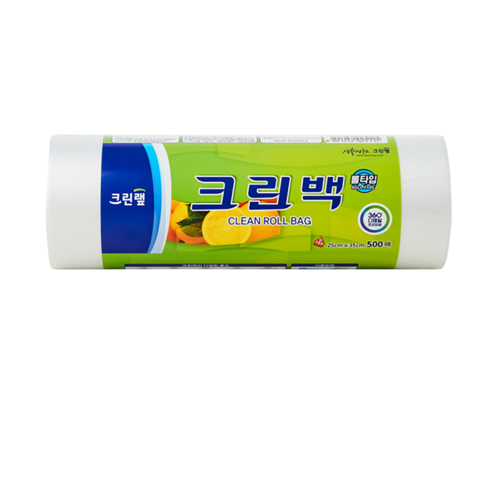 크린랲 식구 크린롤백 25cm x 35cm 중 500매 일회용 비닐 봉투 위생백 롤팩 11,000원