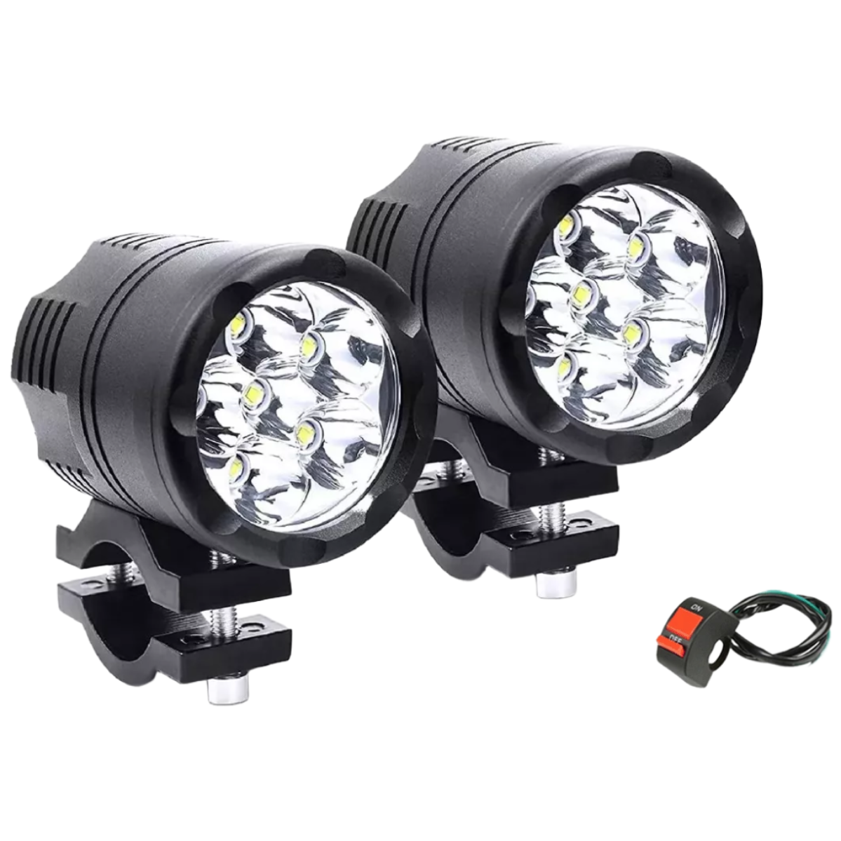 오토바이 안개등 LED 탐조등 왼쪽 및 오른쪽 세트 60W 매우 밝은 조명, 2개의 흰색/범용 보조 스포트라이트 안개등 추가 LED 헤드라이트(스위치 1개 및 헤드라이트 2개), 6구슬-60W, 1세트 39,800원