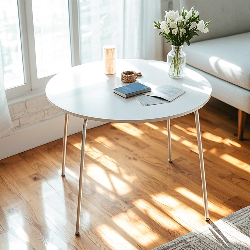 [리비니아] 하임 미드센츄리 모던 크롬 원형 카페테이블 인테리어식탁 800 1000 (실버엣지), 화이트 76,800원