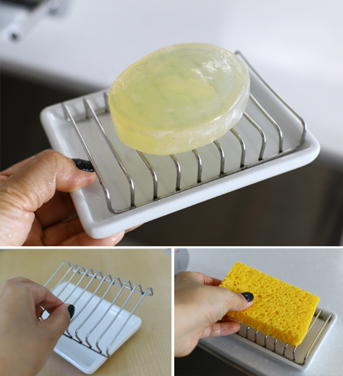 화이트 레트로 비누접시 수세미받침 (도자기+스텐트레이 조합) 8,100원