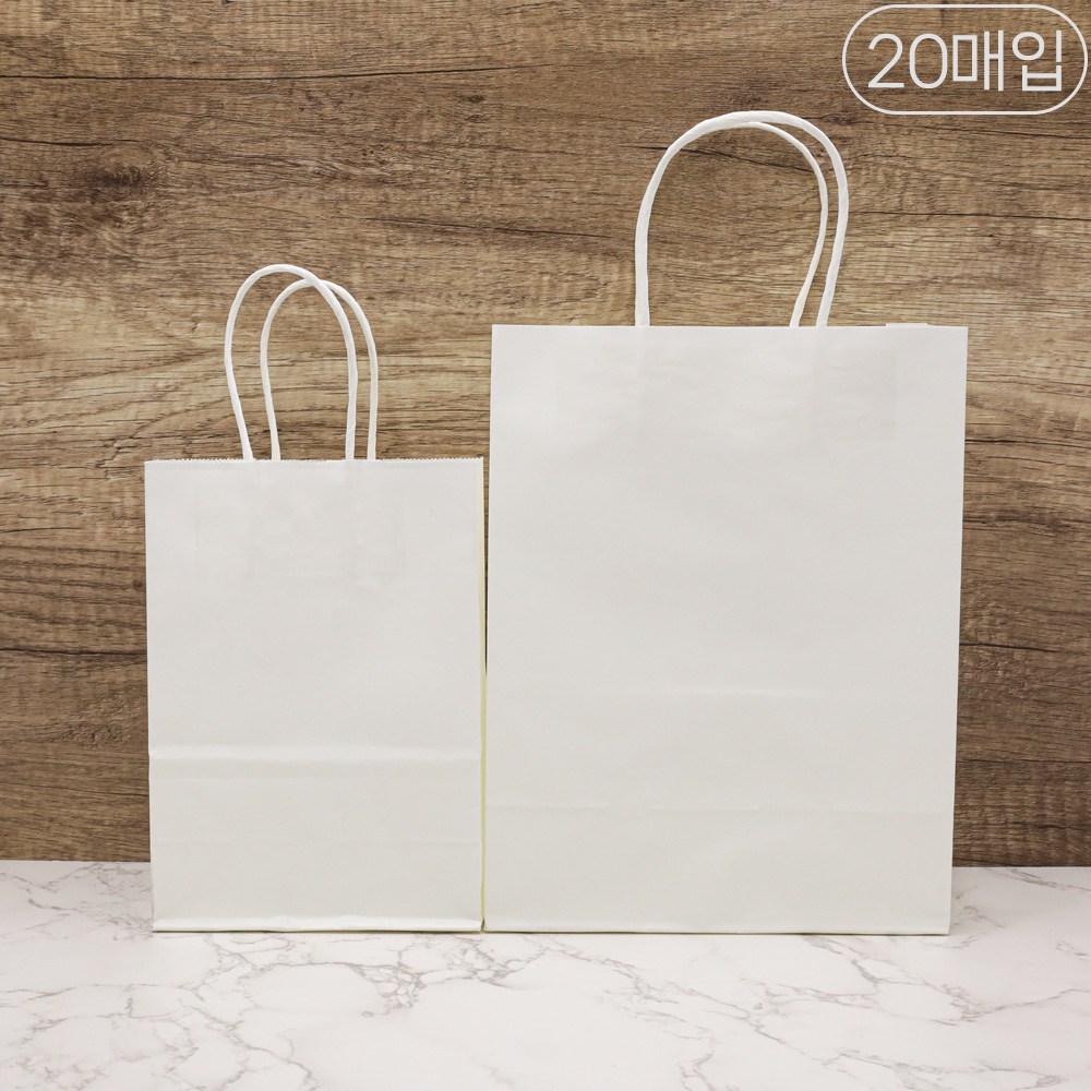 세모쇼핑백 선물용 종이가방 튼튼한 줄끈 종이쇼핑백 선물포장 종이백 답례품용 무지쇼핑백, @20매입@, 화이트 10,300원