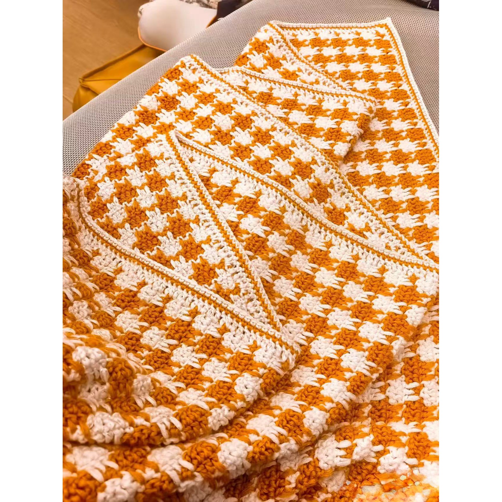 모미얀 하운드투스 블랭킷 담요 DIY 키트*유투브 무료 영상 포함, 오렌지블랙110×110, 1개 52,000원
