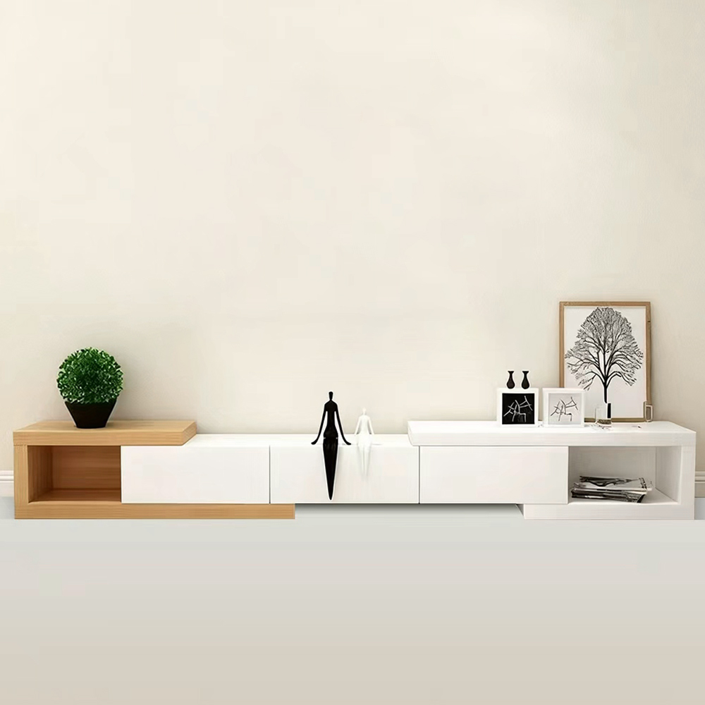 거실장 확장형 TV장 서랍형 거실장 오픈 캐비닛 책궤 수납 거실장, 오크 화이트 71,800원