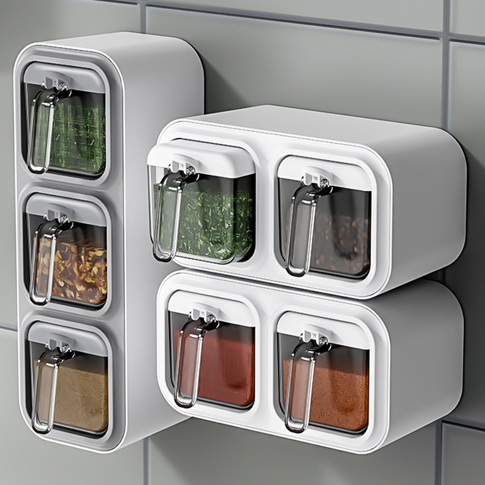 벽걸이 무타공 부착 스푼 양념통 세트 조미료 소스 밀폐 양념통, 3구, 1개 12,900원