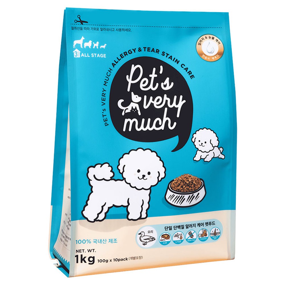 페츠베리머치 강아지사료 눈물사료 눈물자국 알러지 사료, 오리, 1kg, 1개 27,000원