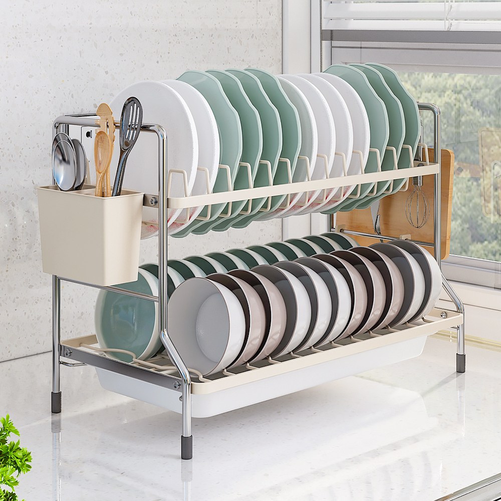 자동 물빠짐 식기건조대 대용량 다기능 설거지 정리대, 1개, 화이트50cm, 2단 23,800원