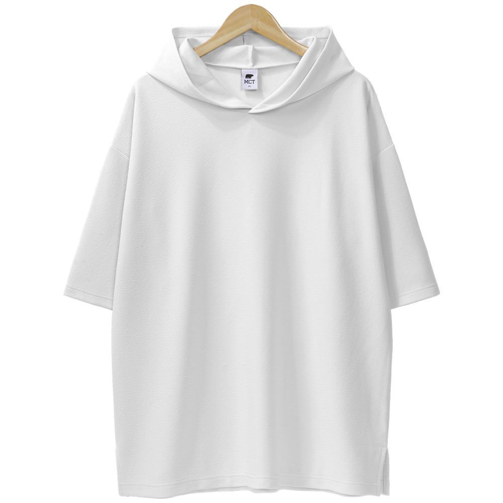 엠제이스타 남녀공용 링크프리 구김없는 엠보 반팔 후드 티셔츠 오버핏 옆트임 후드티 13,900원