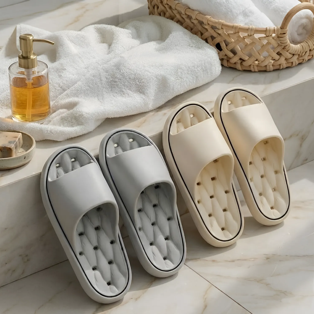 우비아 푹신한 미끄럼방지 물빠짐 욕실화, 1세트, 그레이 + 베이지 14,500원