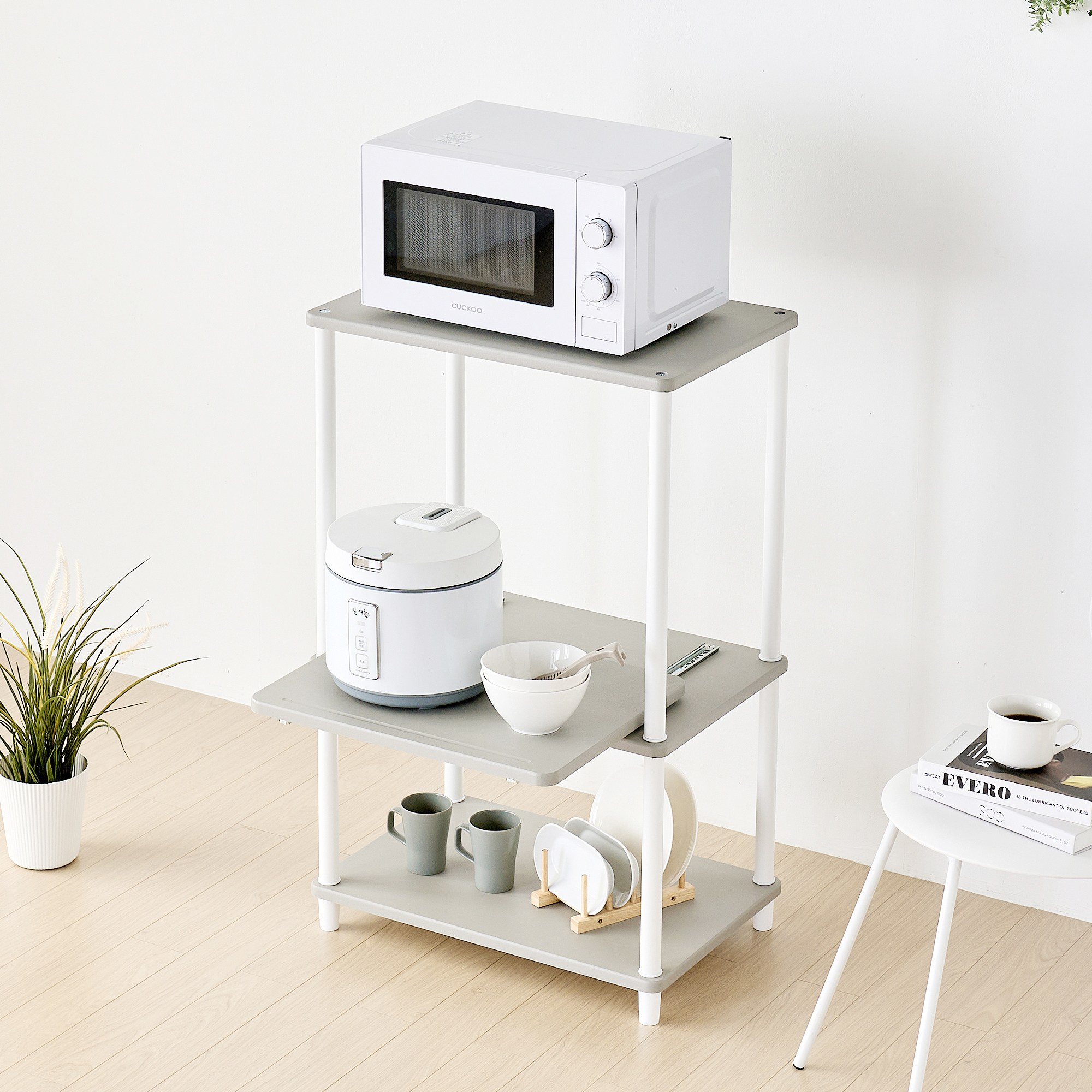 [색상리뉴얼행사] 국내생산 튼튼한 조립식 2단 렌지대 전자렌지수납장 다용도주방선반 밥솥다이, 그레이, 3단 37,900원