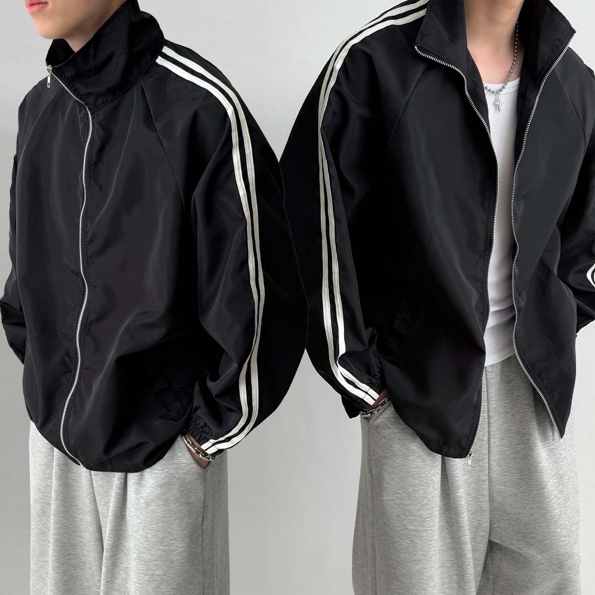 빠델 남성 오버핏 사이드 두줄 하이넥 방풍 트랙 바람막이 28,600원