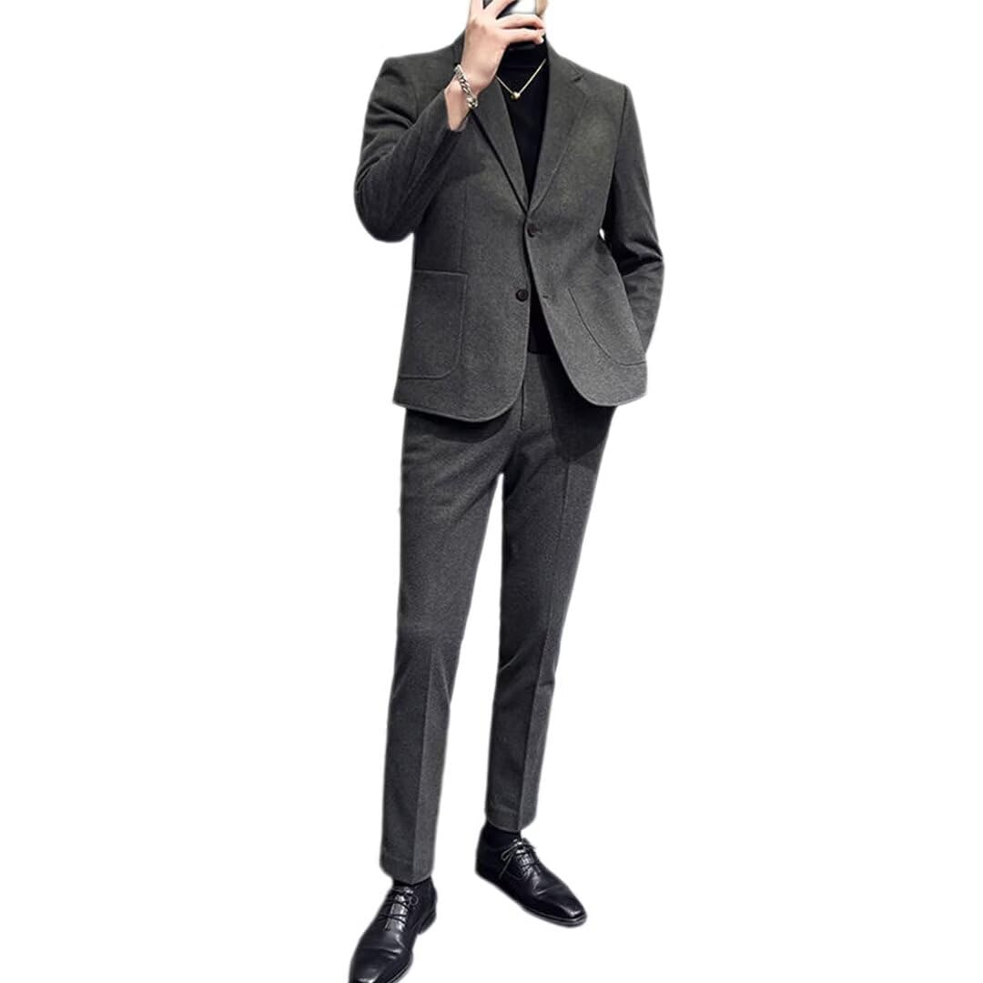 남성용 두꺼운 트위드 수트 세트업 정장 자켓 + 슬랙스 겨울용 캐주얼 포멀 수트 남자 정장세트 73,960원