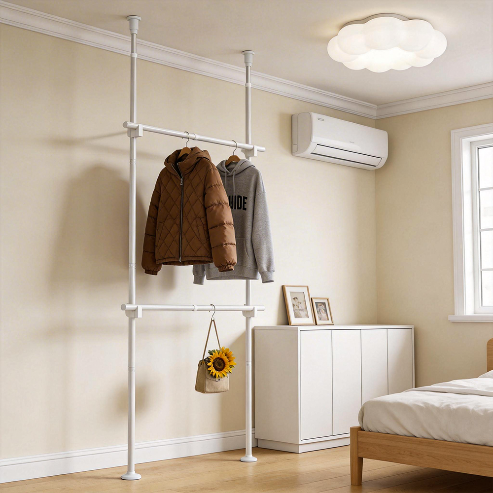 2단 옷걸이 행거 와이드가로봉 튼튼한 철제 스탠드 옷걸이, 하얀색 33,230원