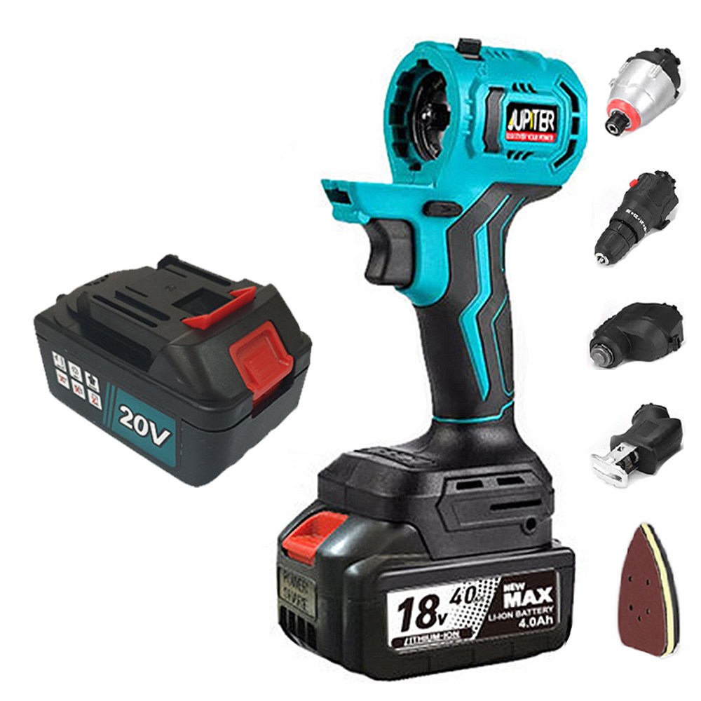 주피터 멀티 콤보드릴 세트+세기4.0 배터리 JMD20-401B 헤드 교체형 만능 5in1 임팩 해머 함마 샌더 컷쏘, 1개 250,200원