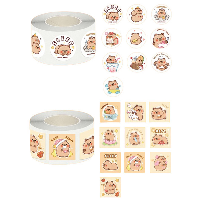 이홈베이킹 카피바라 동물 롤스티커 원형 300p + 사각 300p 세트 9,000원