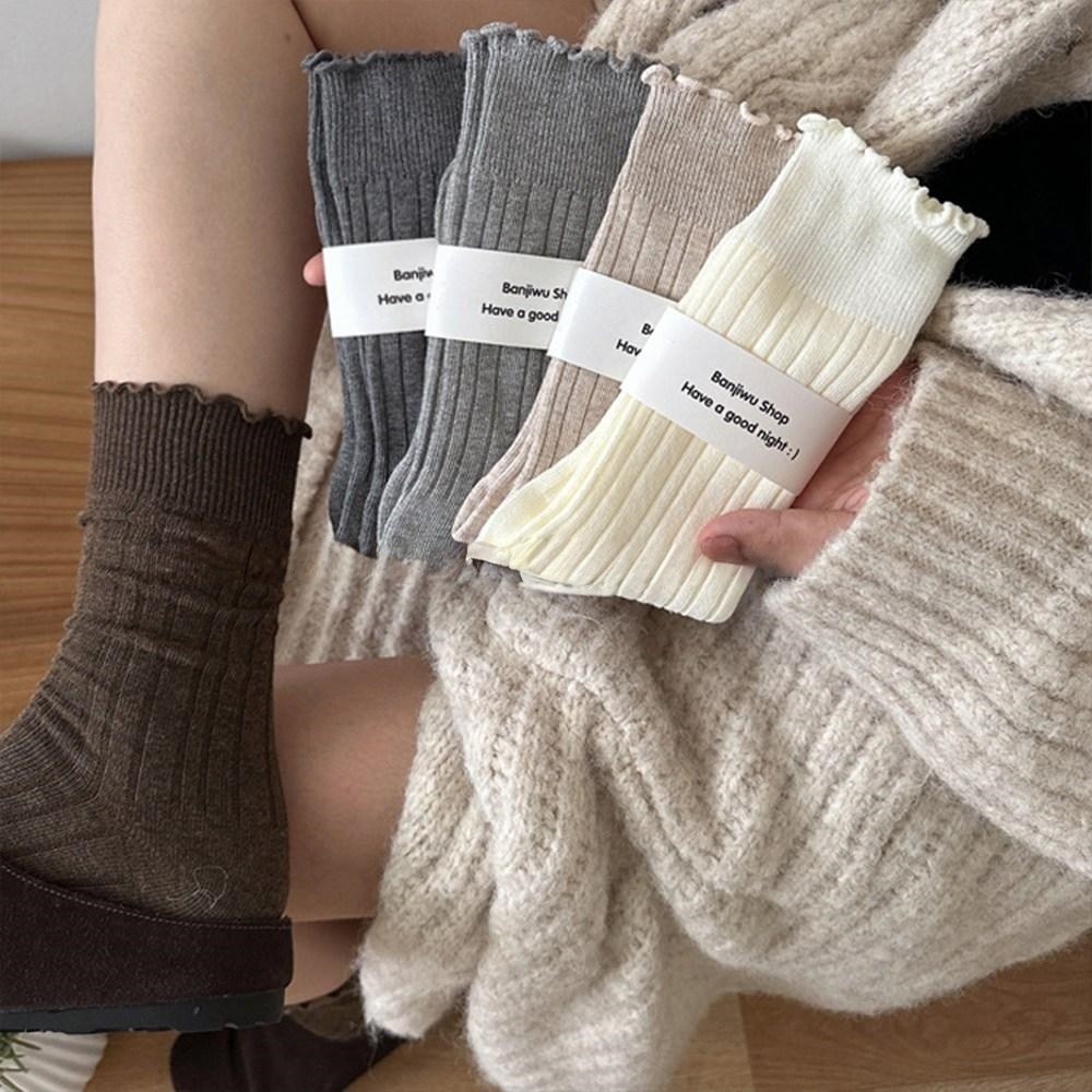 Banjiwu 여성 프릴 양말 양말 봄여름 중목 양말 패션 롱 양말 순면 학생 양말 5족 세트 12,990원