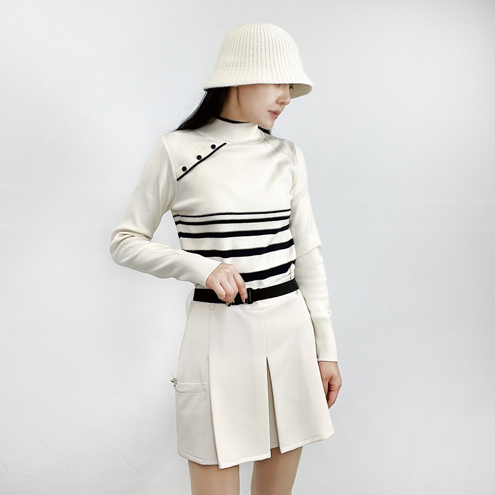 투솜 여성골프니트 여자골프니트 사선단추 스트라이프 니트 여자 봄 가을 겨울 골프니트 반목 폴라 여성골프웨어 신축성 39,000원