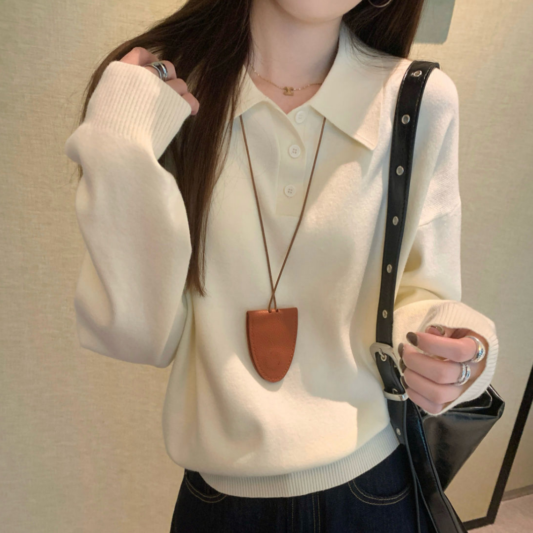 MS HOME 여성 심플 카라 니트 티셔츠 데일리룩 긴팔 22,500원