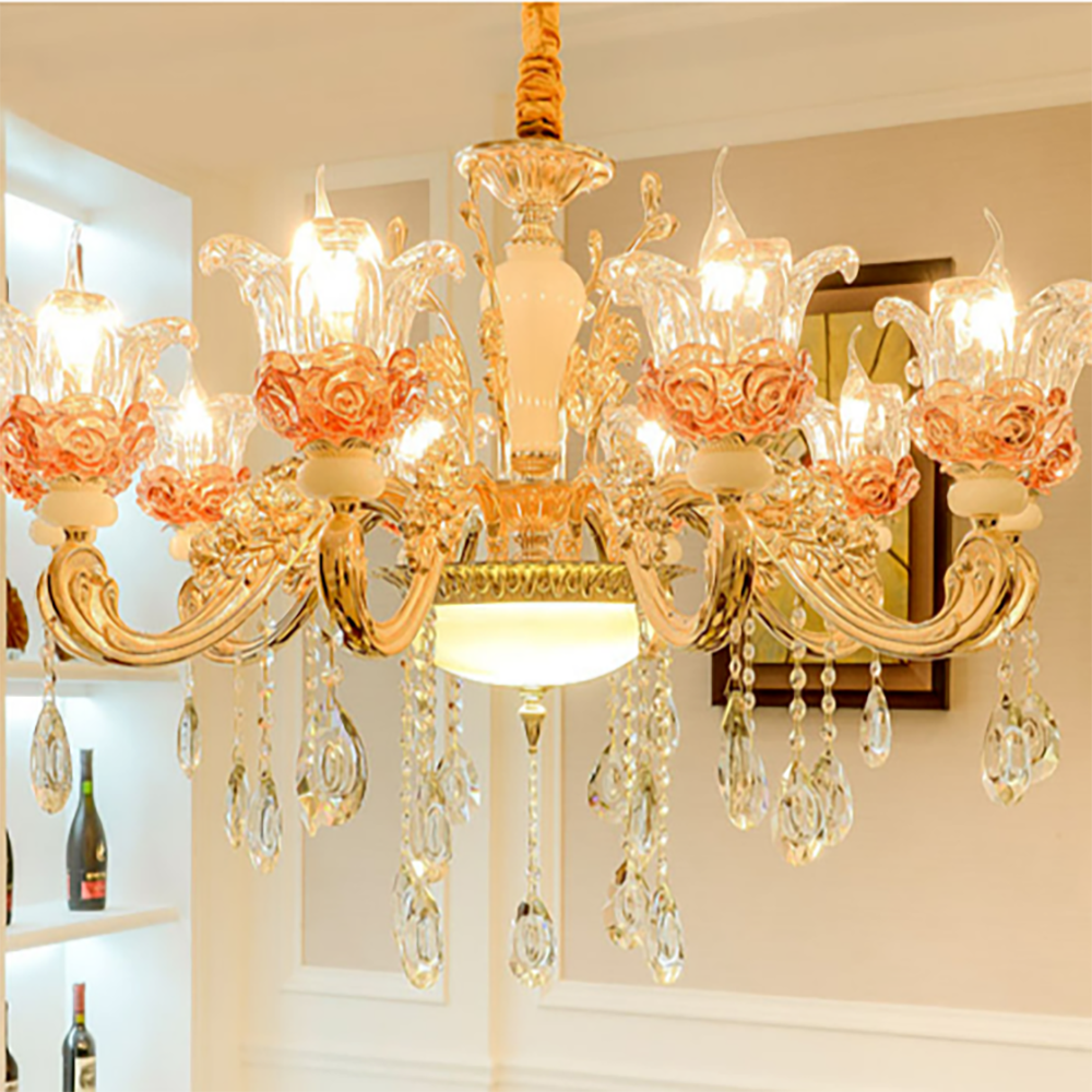 로멘틱 플라워 샹들리에 더블 헤드 거실 인테리어 예쁜 등 크리스탈 펜던트 카페 조명 288,030원