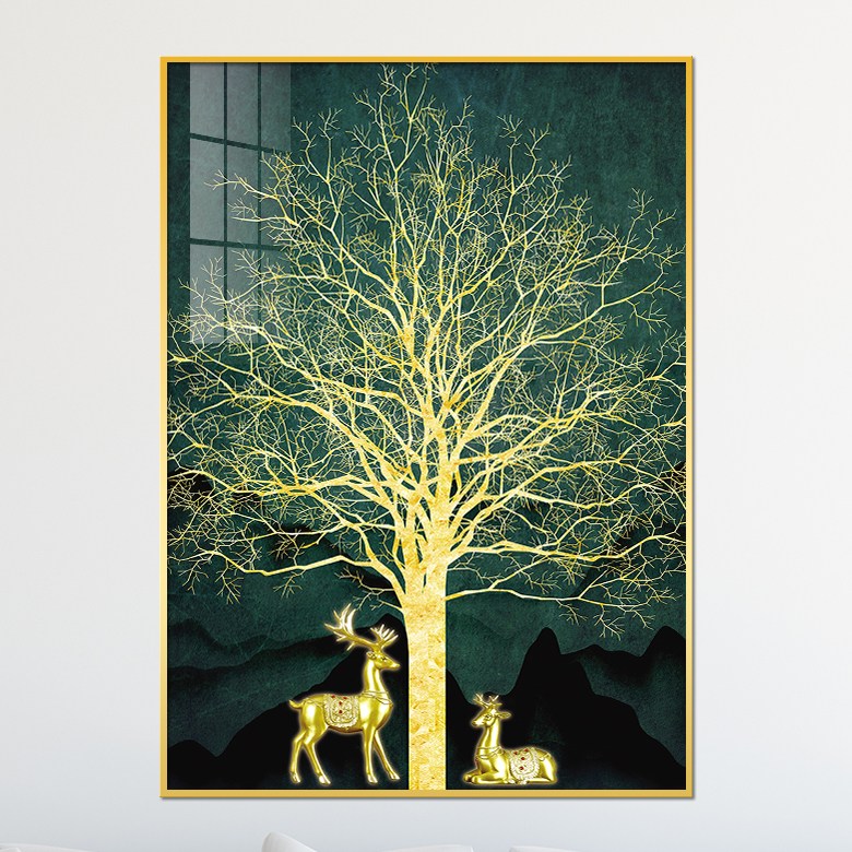 아트블루 돈 들어오는 황금 돈나무 코인 황금 사슴 추상화 풍수 인테리어 액자, [3] 황금나무-그린_커플사슴 78,900원
