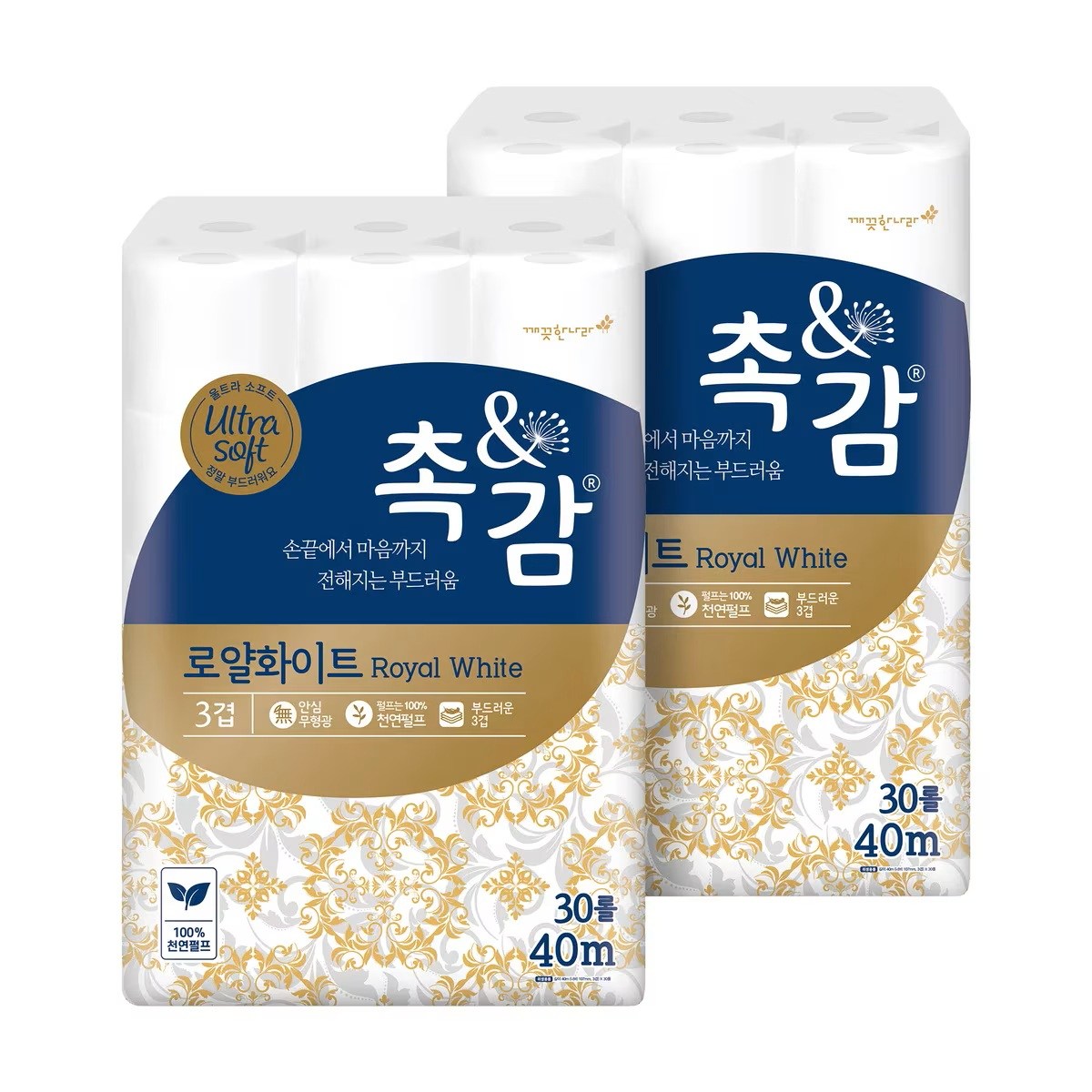 [COSTCO] 깨끗한나라 촉앤감 로얄 프로미엄 슈퍼롱 화이트화장지40m x 30롤 x 2팩, 2개, 30롤, 40m 53,380원