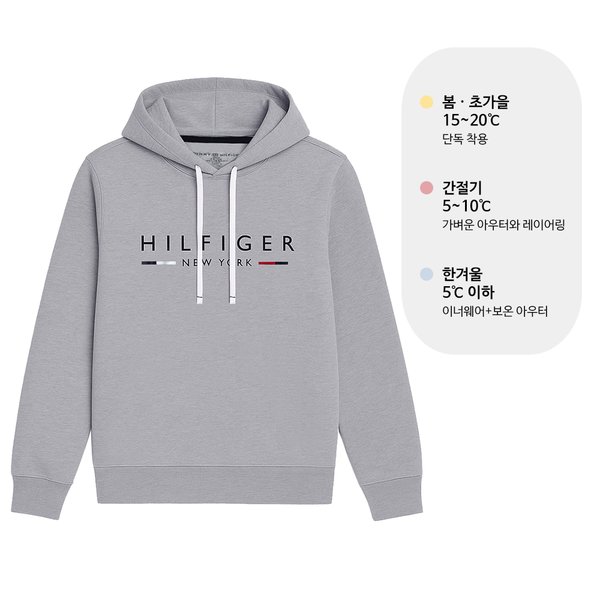 [백화점정품] 타미힐피거 티셔츠 라운지 그래픽 프렌치테리 후드 후디 그레이 09T4526-004 맨투맨 86,900원