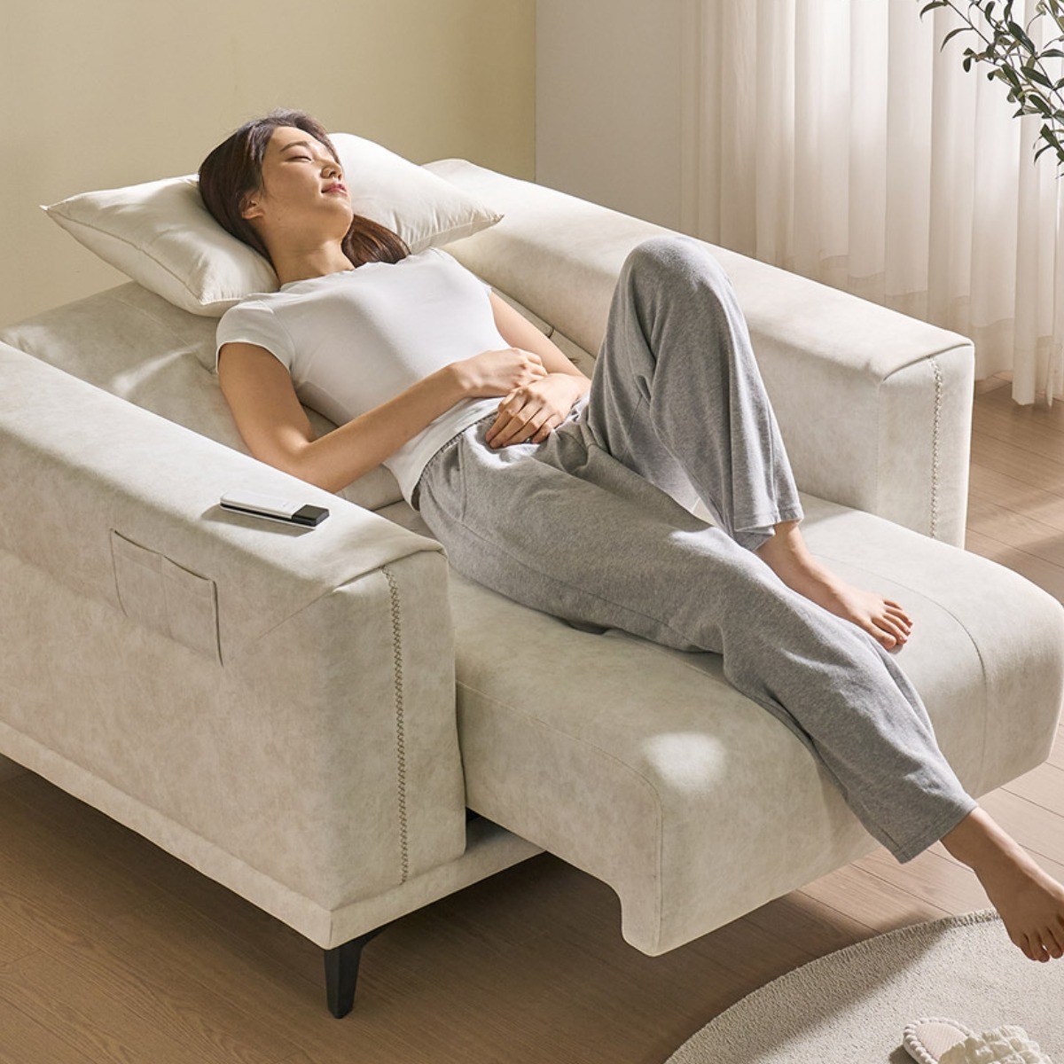 파로마 더플랫 1인 슬라이딩 리클라이너 아쿠아패브릭 소파 베드 535,000원