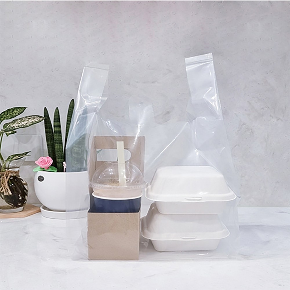 [비닐어게인] PE 배달 포장 비닐봉투 카페 종이캐리어 투명 손잡이 비닐쇼핑백 5,800원