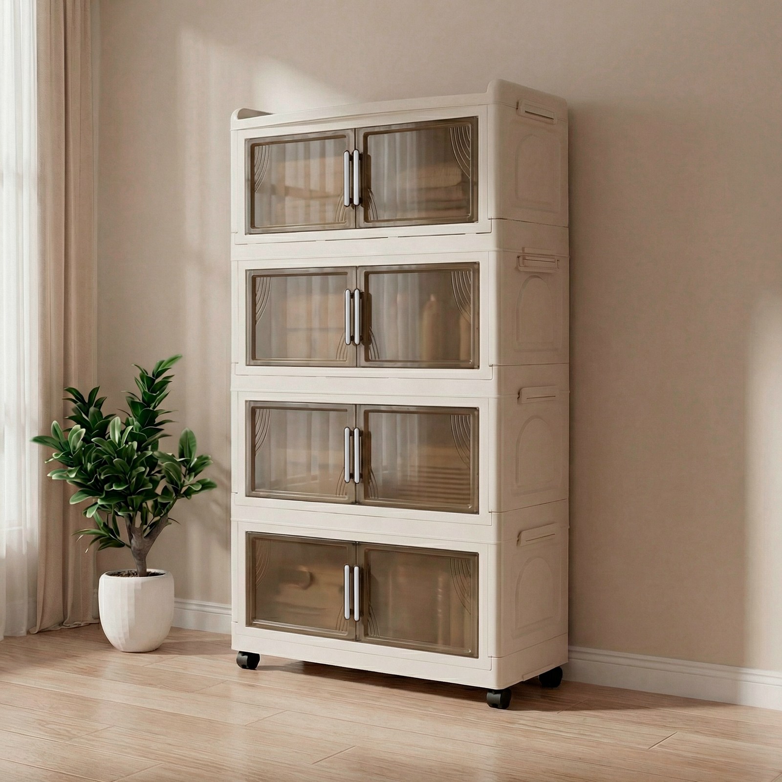 SHE-U 다용도 폴딩박스 수납장 이동식 대용량 리빙박스 옷장 거실 주방 정리함, 4개, 투명 89,900원