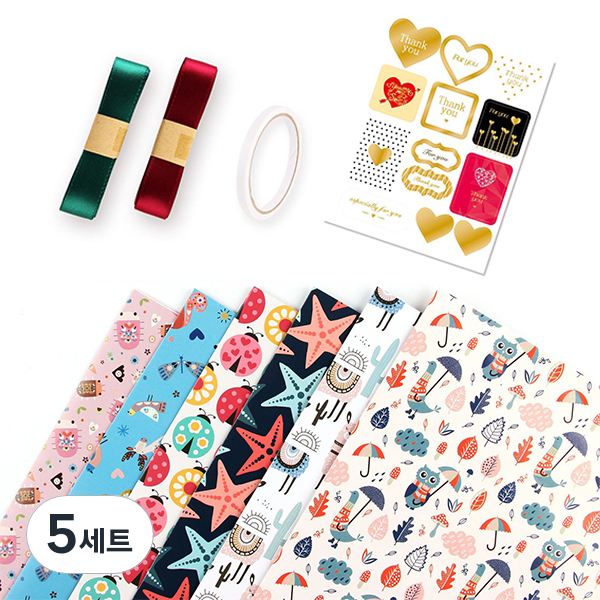 에이비엠코리아 귀여운 동물패턴 선물 포장지 6종 세트 42,500원
