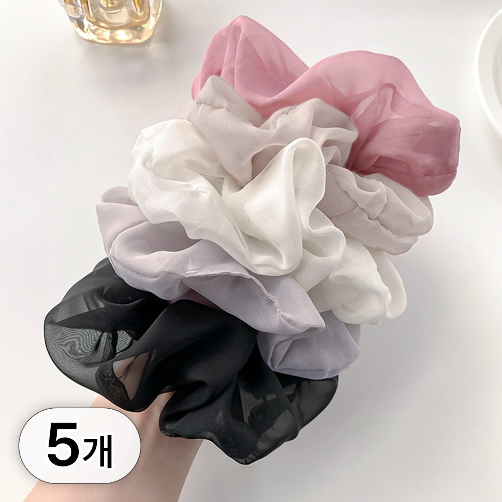 라뷰드 5개 세트 청순 볼륨 쉬폰 빅 스크런치 여성 헤어 악세서리 곱창 밴드 베이직 데일리 포인트 예쁜 머리끈 6,800원