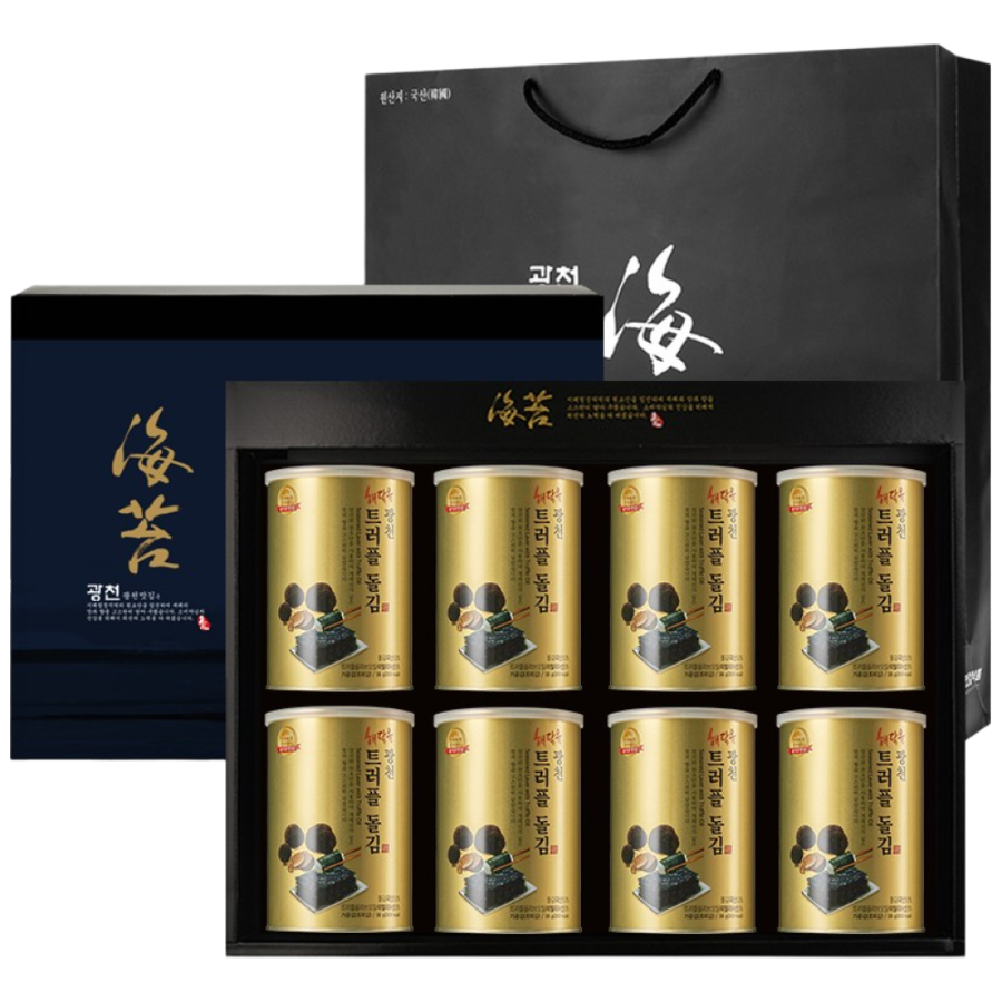 명품 해달음 광천 일품2호 트러플 돌김 도시락캔김 고급 답례품 쇼핑백포함 8P 선물세트 345,000원
