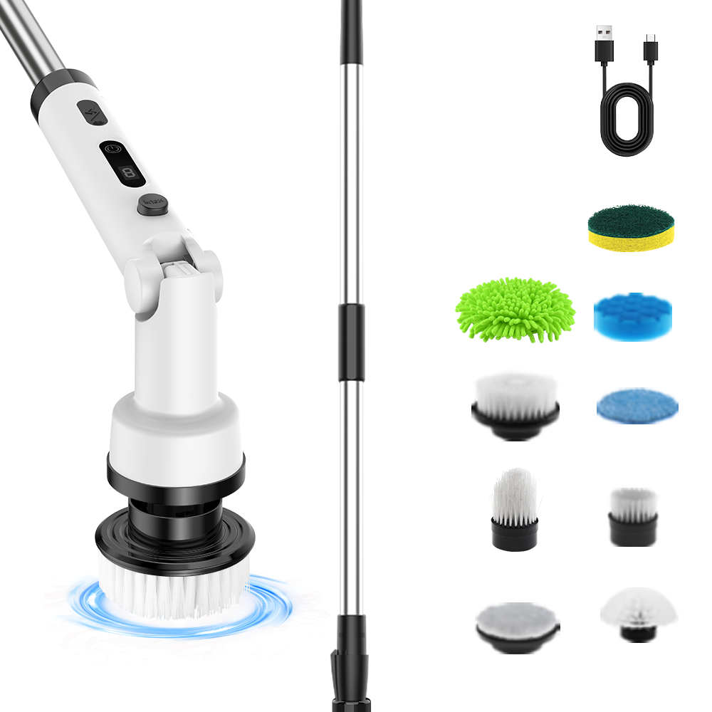 9-in-1 헤드 180도 회전형 다용도 무선 전동 주방 화장실 청소솔, 1개, 흰색 29,800원
