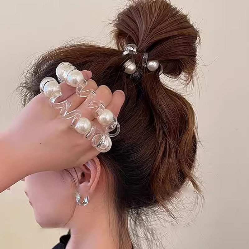 파파리빙 진주 방울 꼬불 전화선 스프링 헤어 밴드 머리끈 3개 9,900원