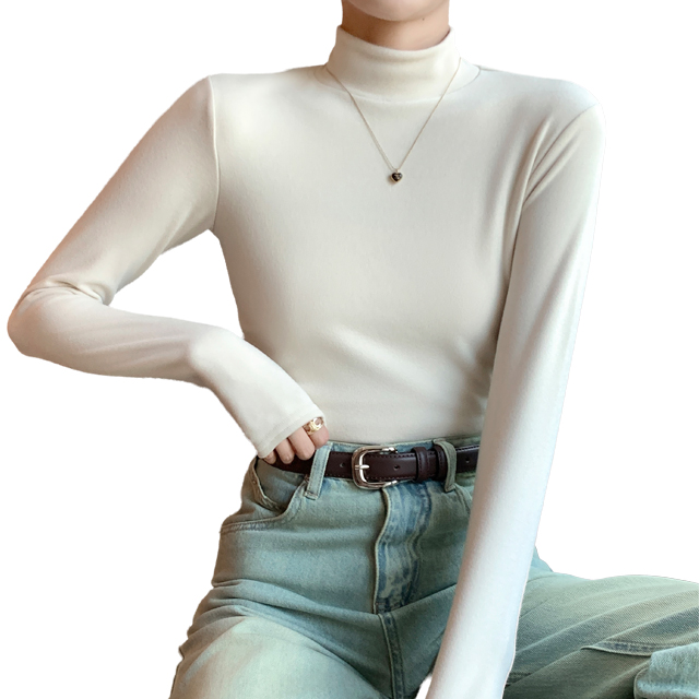 핑크셀럽 여성용 소프트 양면 피치 기모 반목 폴라 티셔츠 13,800원