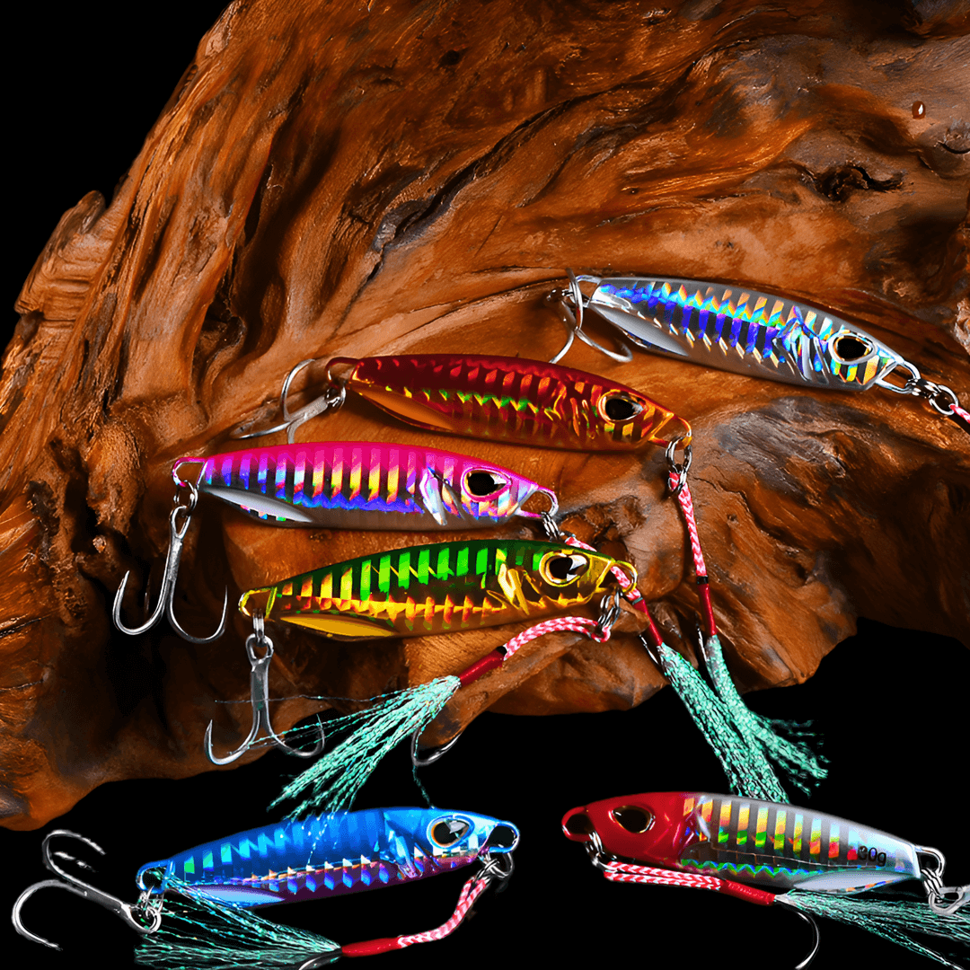 프리미엄 홀로그램 메탈지그 폴링 액션 야광 깃털 훅 루어 삼치 방어 농어 고등어 우럭, 6개, 30g, D.버닝선셋 10,500원