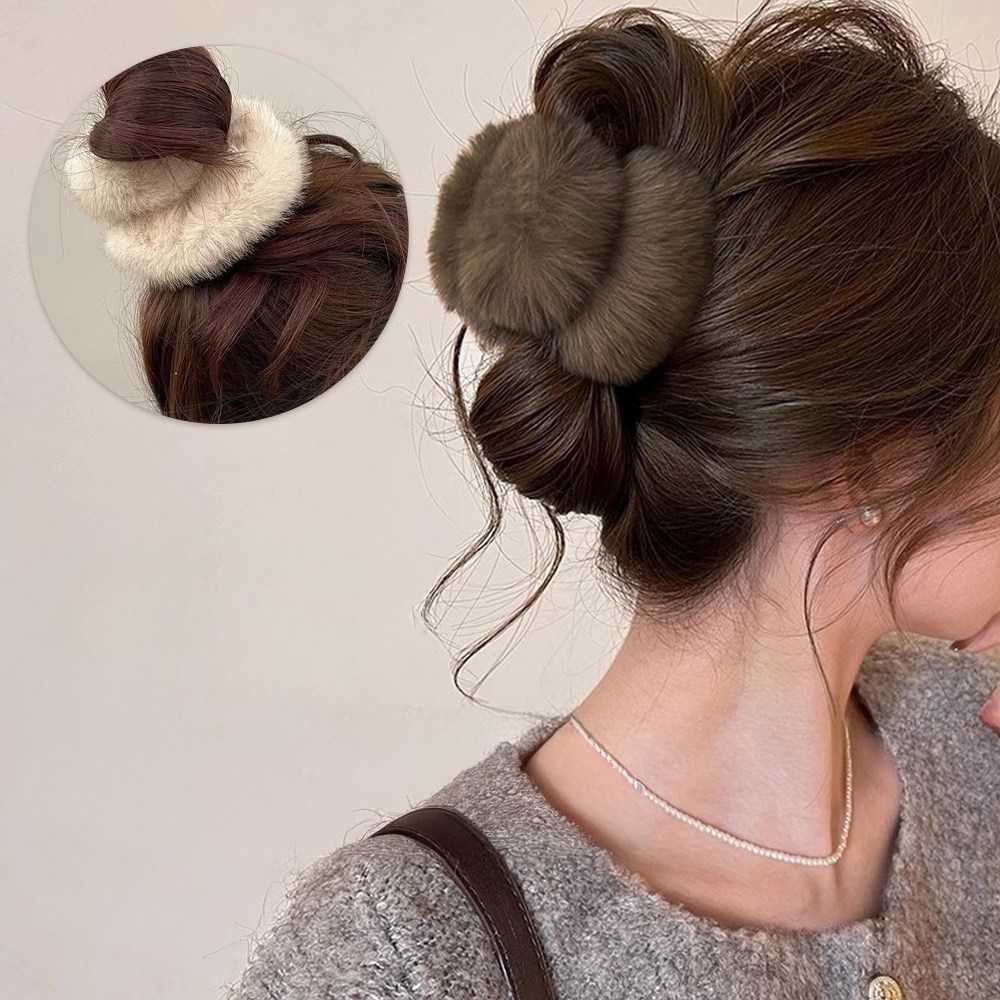 라이프드레그샵 토끼털 밍크 퍼 곱창밴드(스크런치)+데일리 겨울 올림머리 집게핀 2종 세트 16,500원