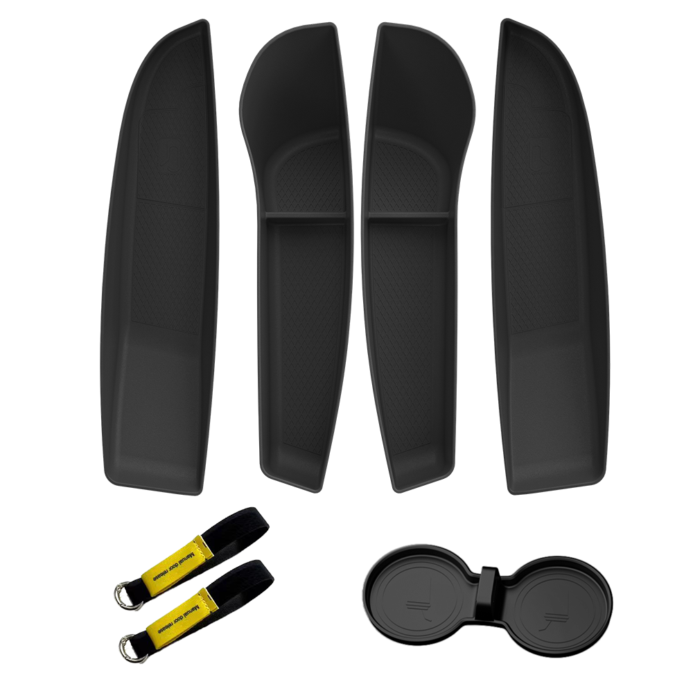 Vihimai 테슬라 모델Y 주니퍼 모델3 하이랜드 전용 TPE 도어 포켓 수납함 및 실리콘 물컵 받침 및 비상 탈출 스트랩 세트, Model 3 Highland(2023-2026), 1세트 31,000원