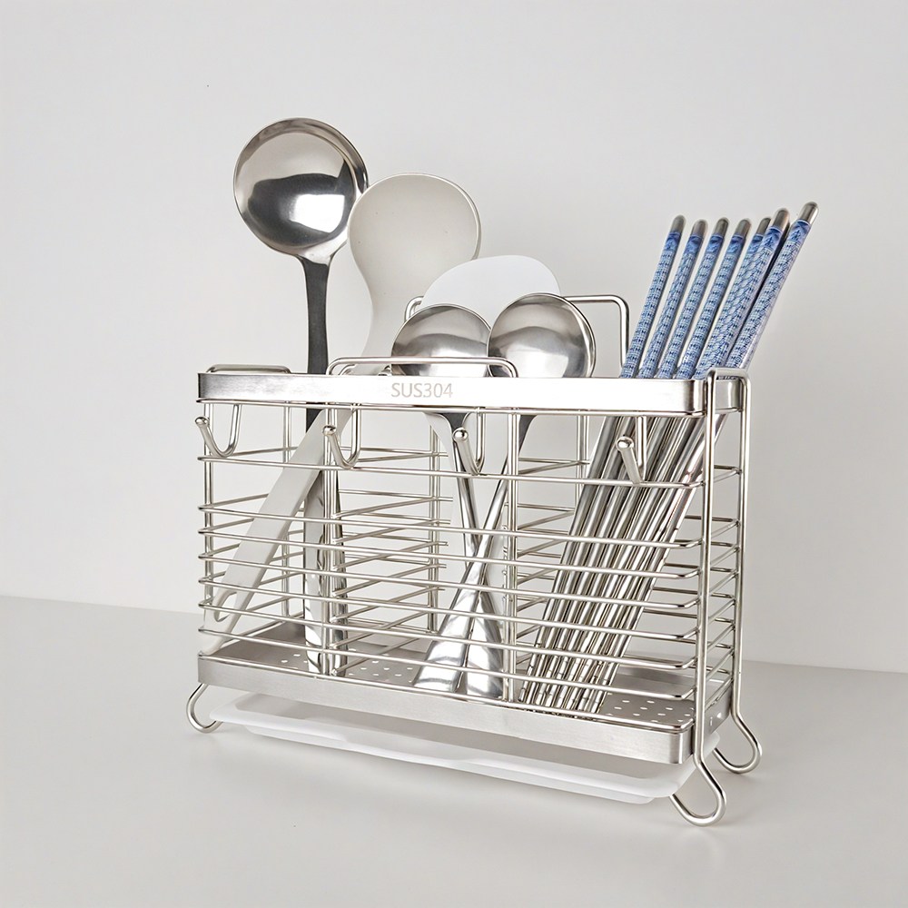 Sgirl 304 올스텐 무타공 3구 물빠짐 수저통+벽부착 헴라인 스티커, 1개 18,990원