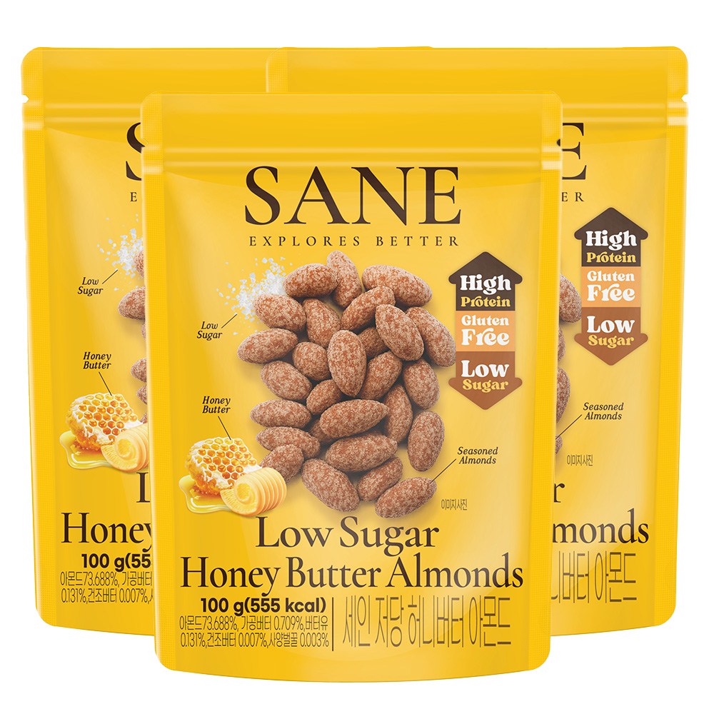 세인 저당 고단백 아몬드 허니버터맛, 3개, 100g 14,700원