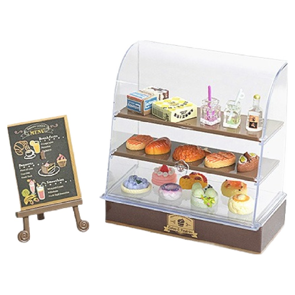 PDS홈데코 베이커리 진열대 미니어처 세트 장식 빵집 데코 소품 세트 식완 포함 진열대 140x135x74mm, 브라운, 1세트 15,900원